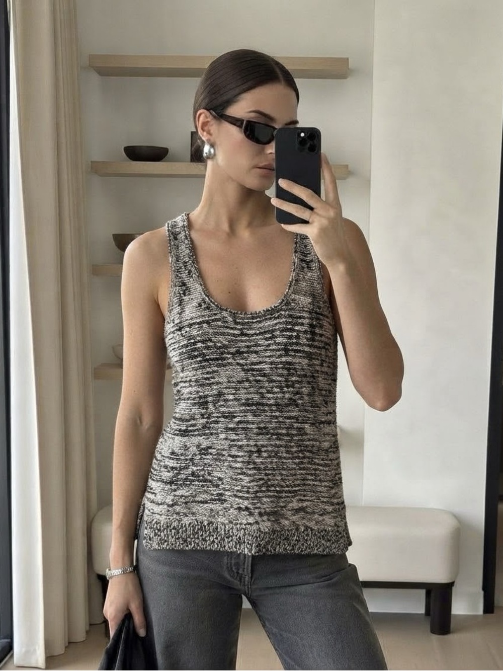 Wilfred Aritzia Marled Knit Tank Scoop Neck High Low Sleeveless Cotton Blend XS
